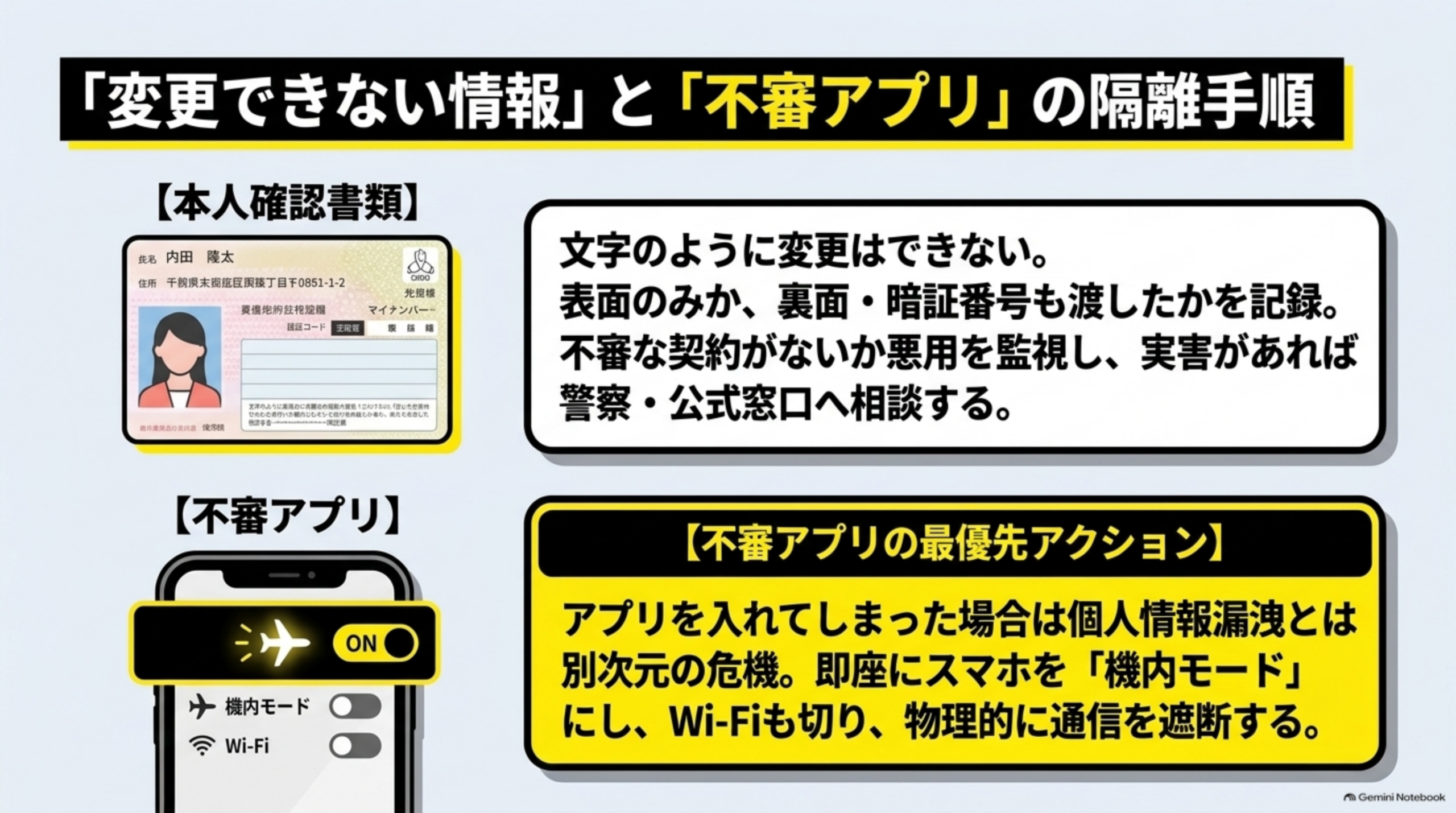 変更できない情報と不審アプリの隔離手順