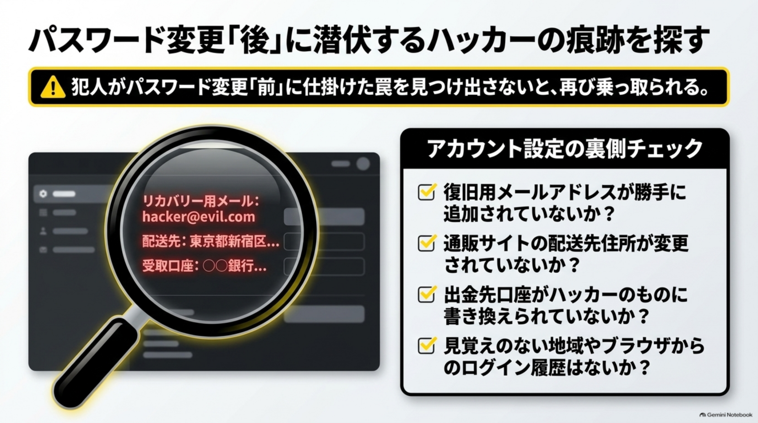 パスワード変更後に潜伏するハッカーの痕跡を探す