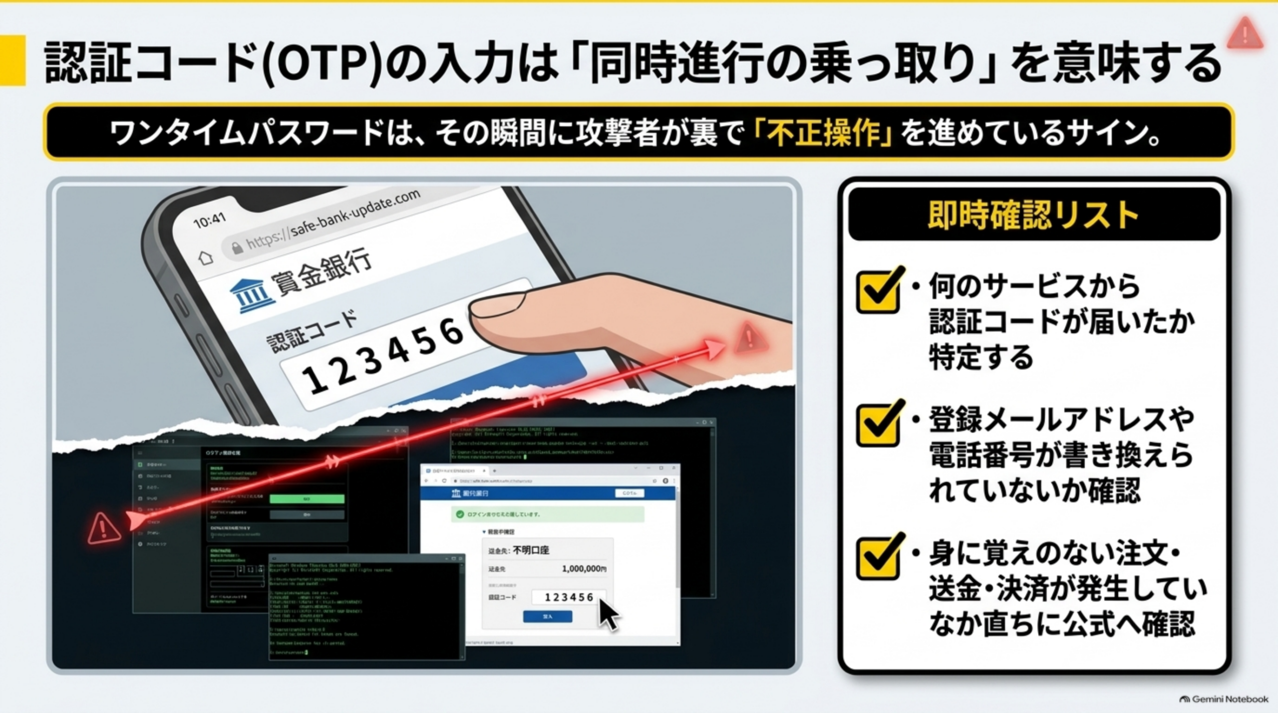 認証コードOTPの入力は同時進行の乗っ取りを意味する