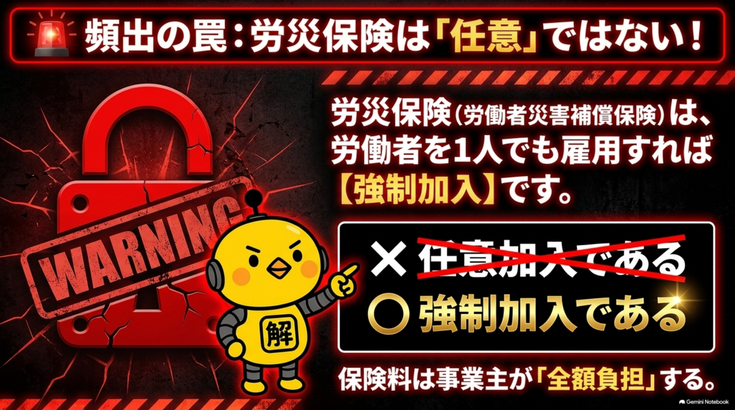 労災保険は任意加入ではなく強制加入である