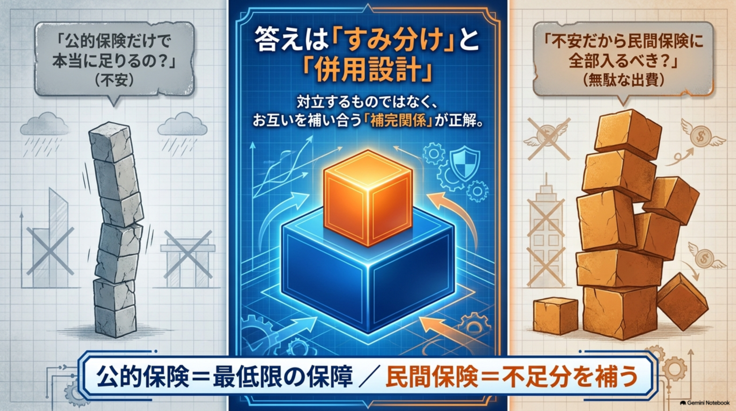 公的保険と民間保険の役割分担の全体像