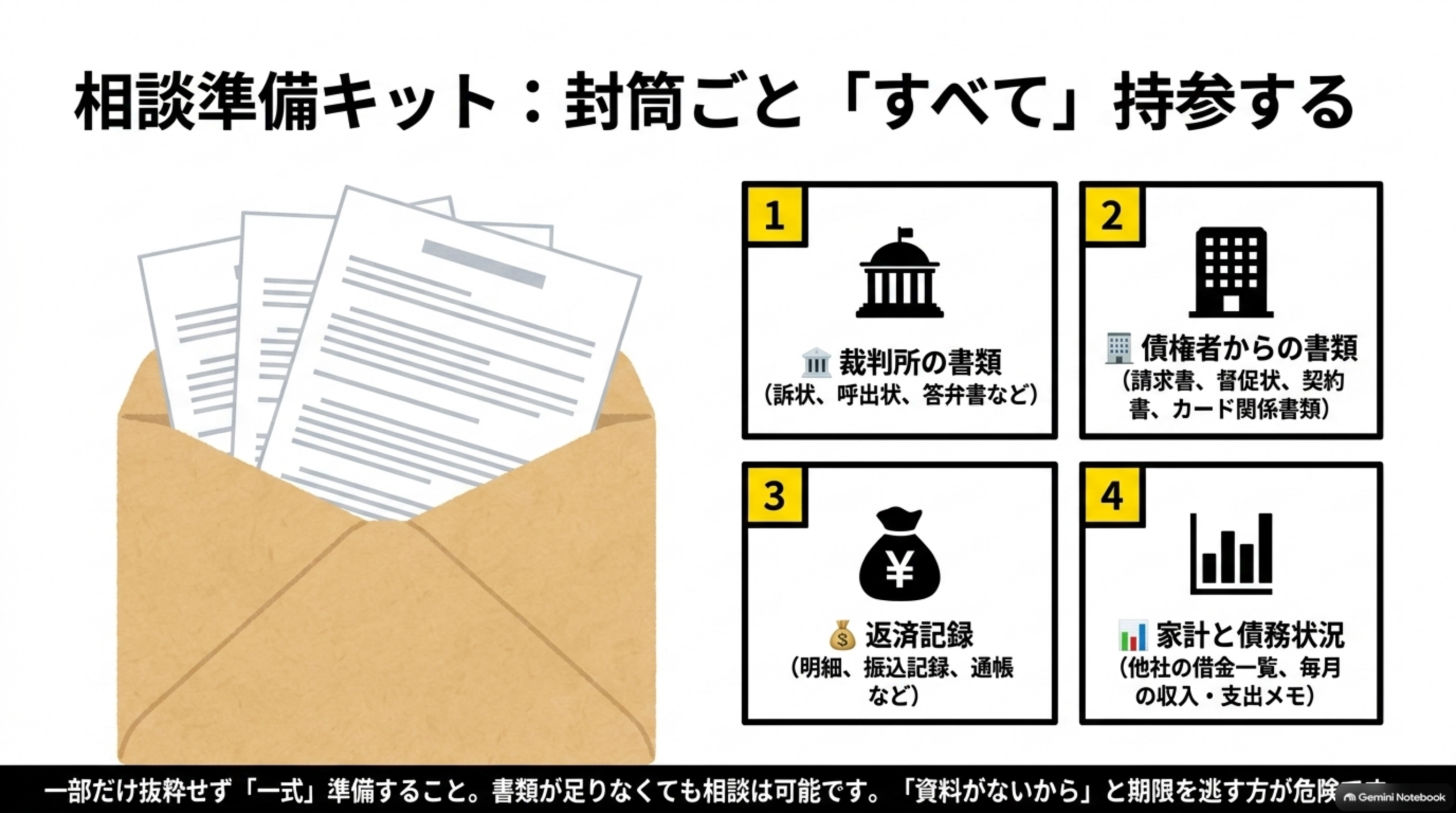 相談準備キット：封筒ごと「すべて」持参する