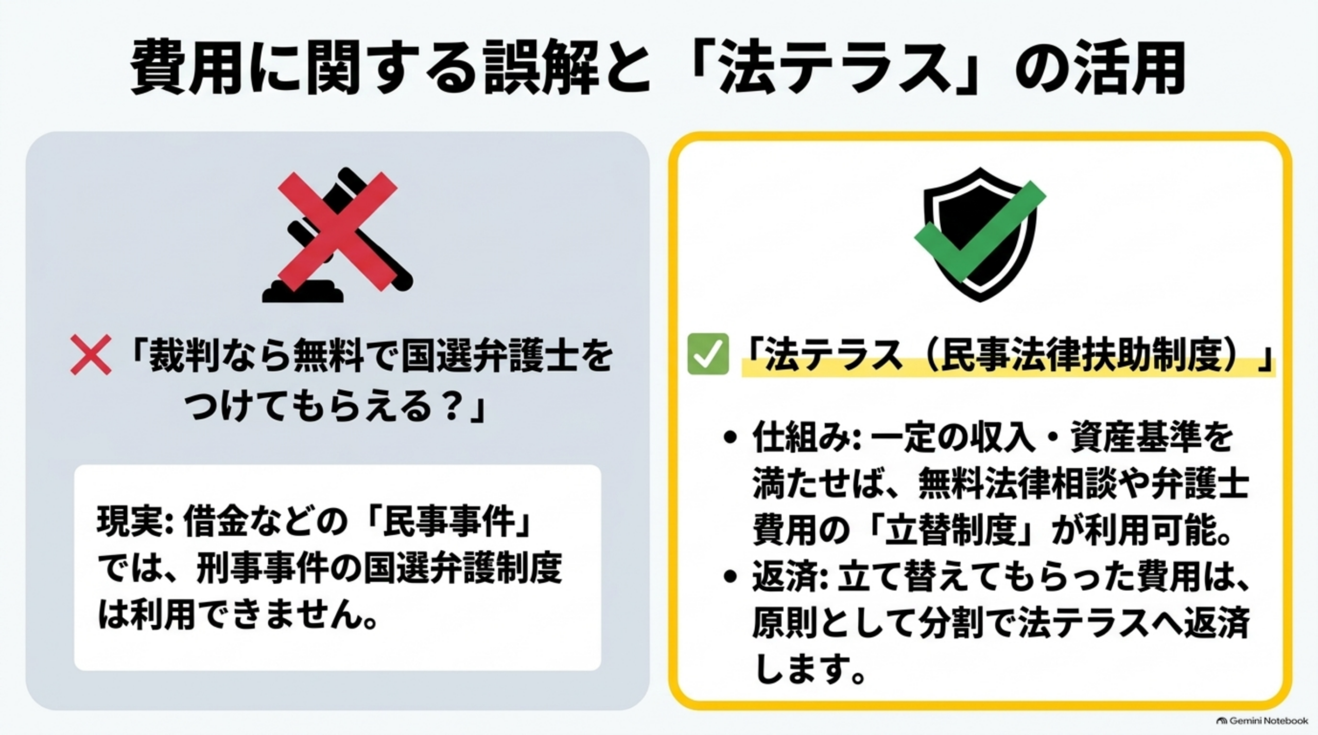 費用に関する誤解と「法テラス」の活用