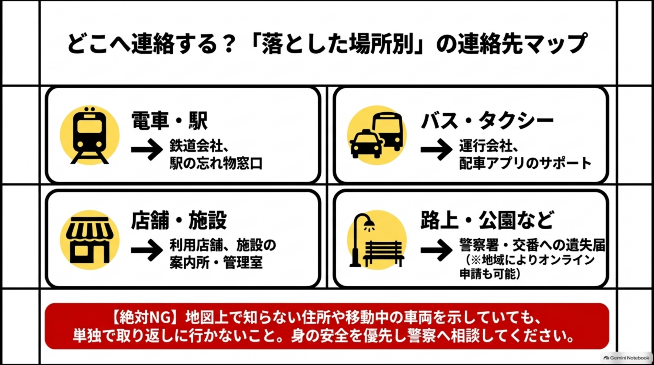 どこへ連絡する？落とした場所別の連絡先マップ