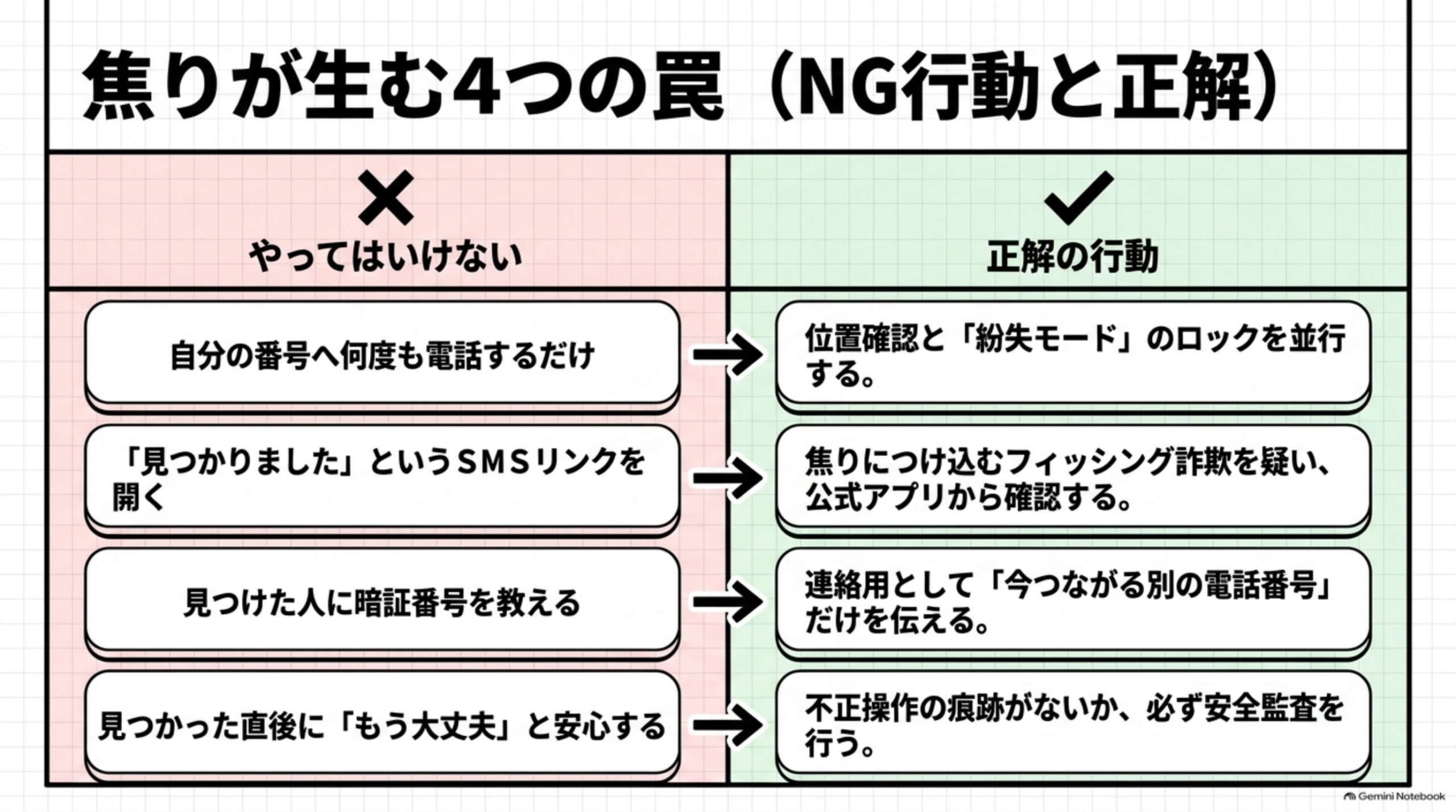 焦りが生む4つの罠（NG行動と正解の対比表）