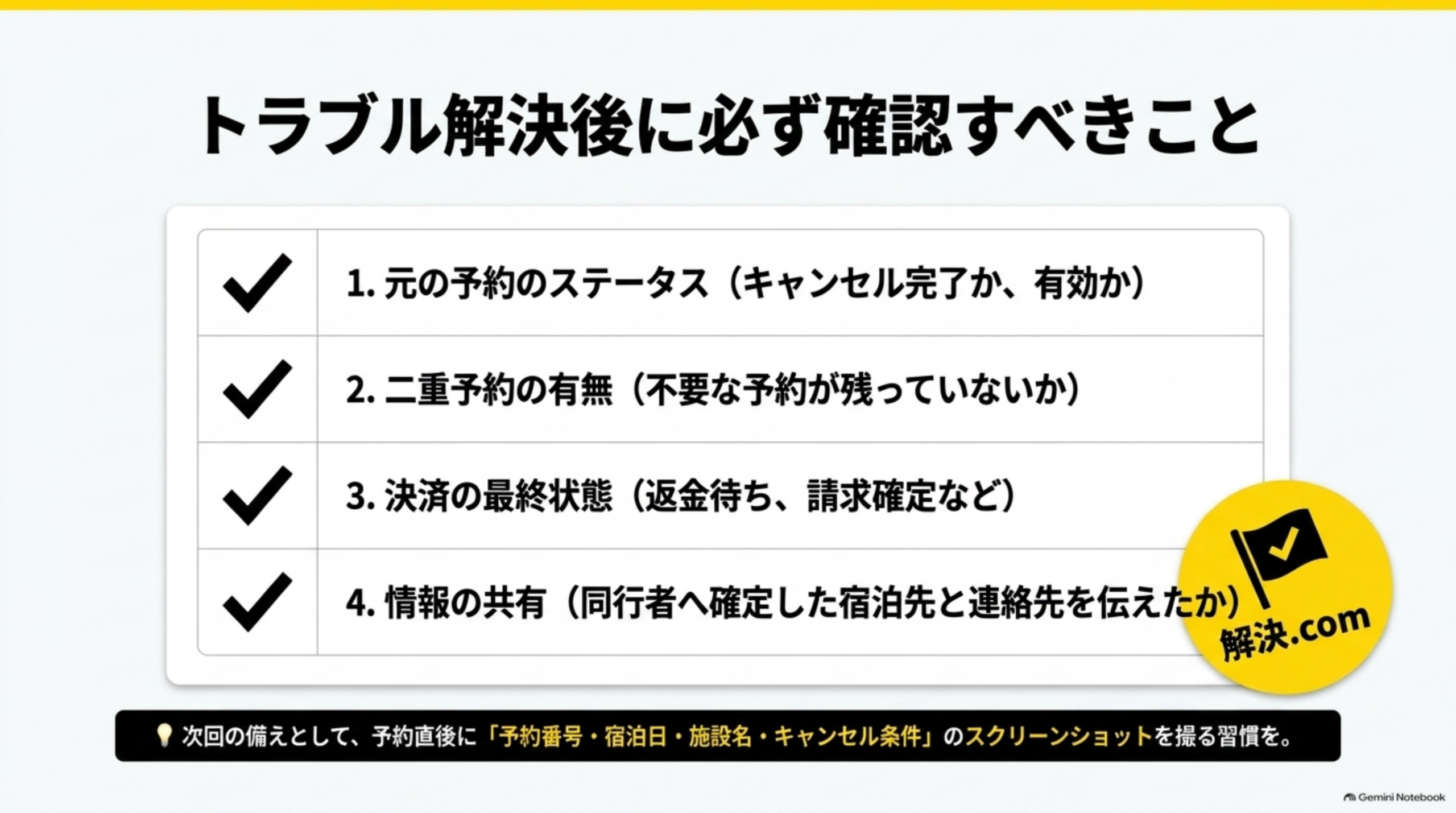 トラブル解決後に必ず確認すべきこと