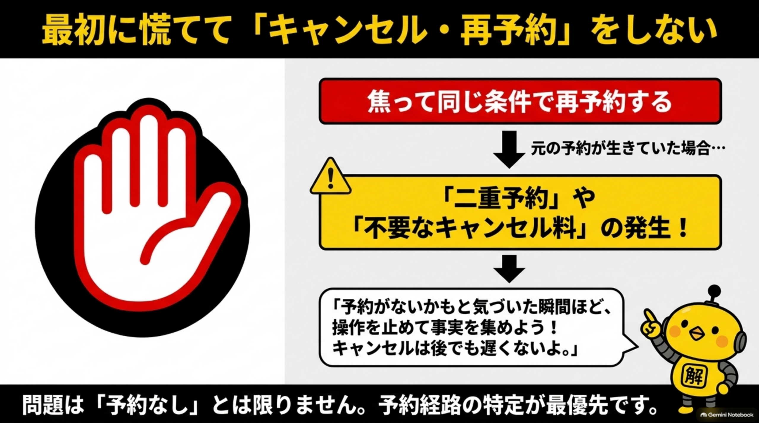 最初に慌てて「キャンセル・再予約」をしない
