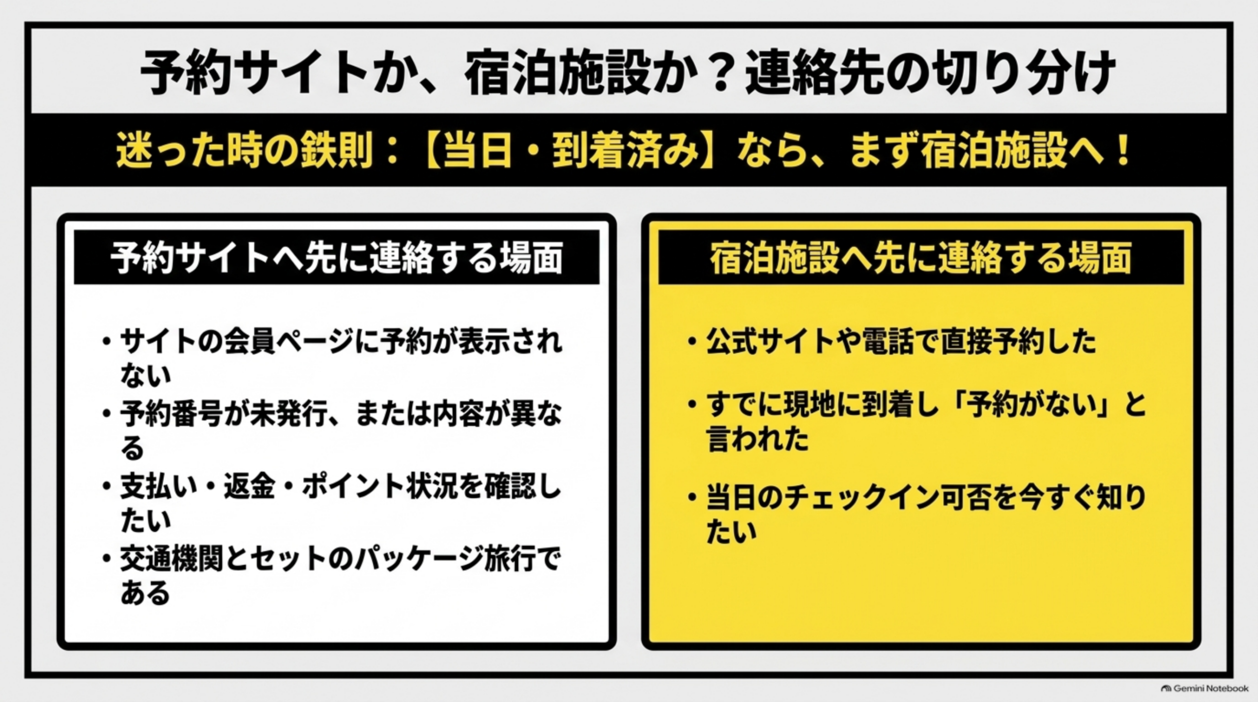 予約サイトか、宿泊施設か？連絡先の切り分け