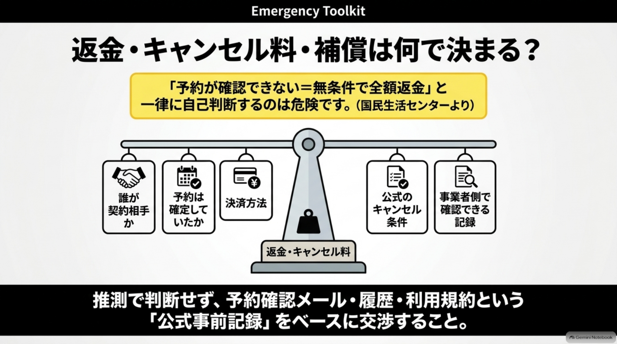 返金・キャンセル料・補償は何で決まる？