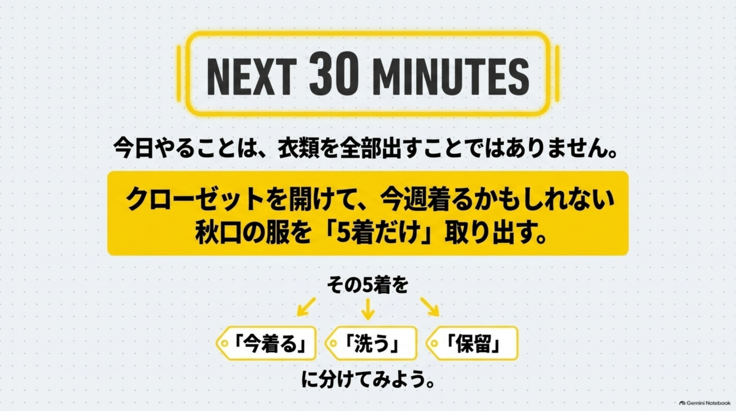 今日やることは、秋口の服を5着だけ出すこと