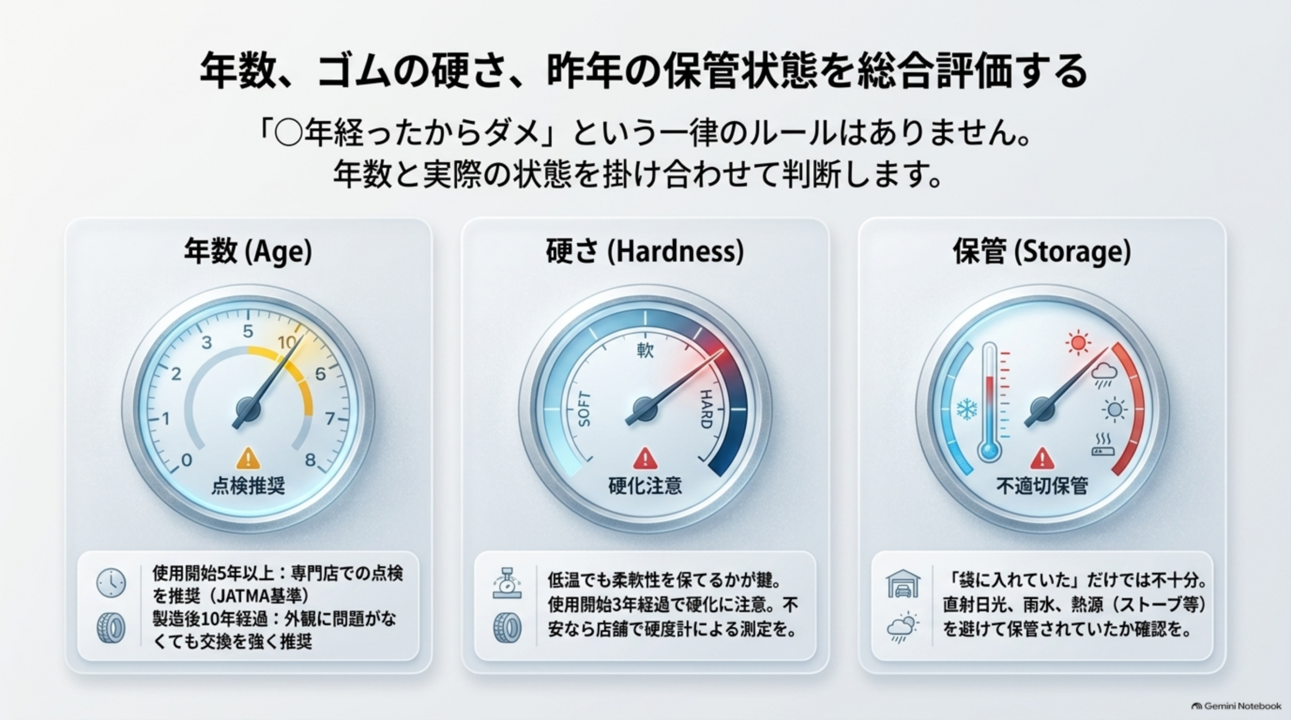年数 ゴムの硬さ 昨年の保管状態を総合評価する