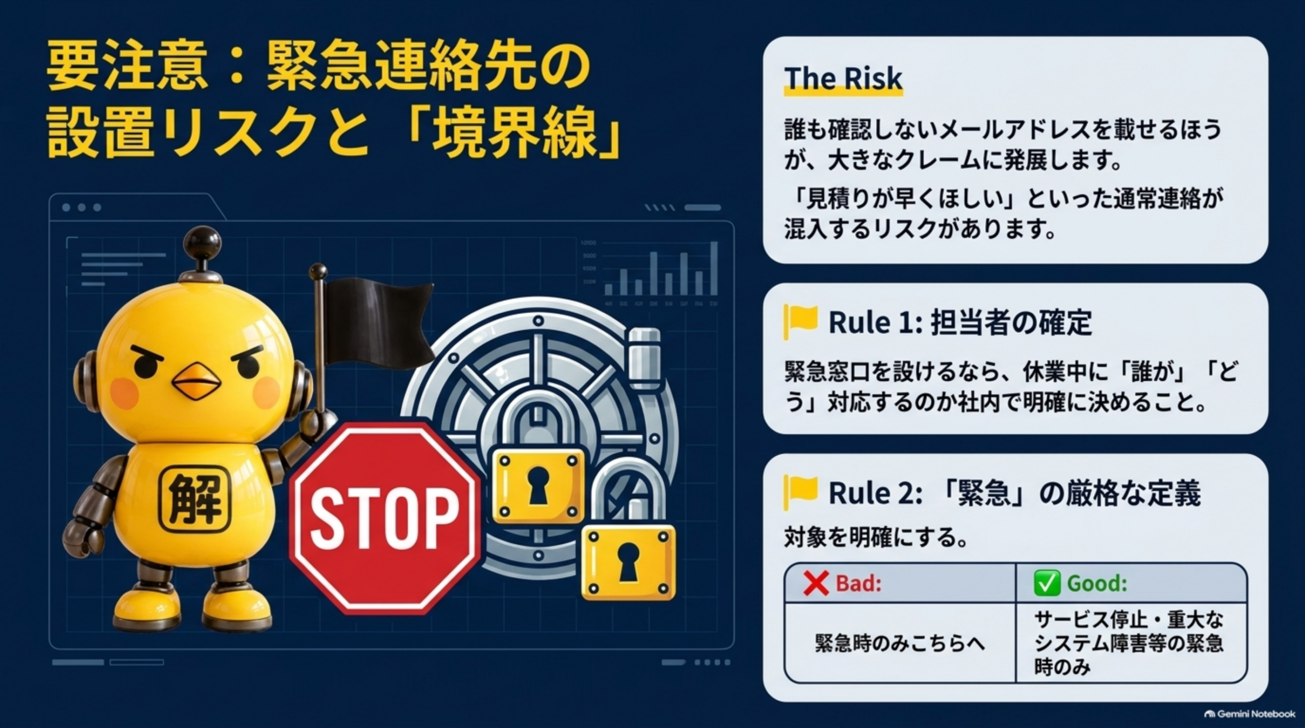 要注意 緊急連絡先の設置リスクと境界線