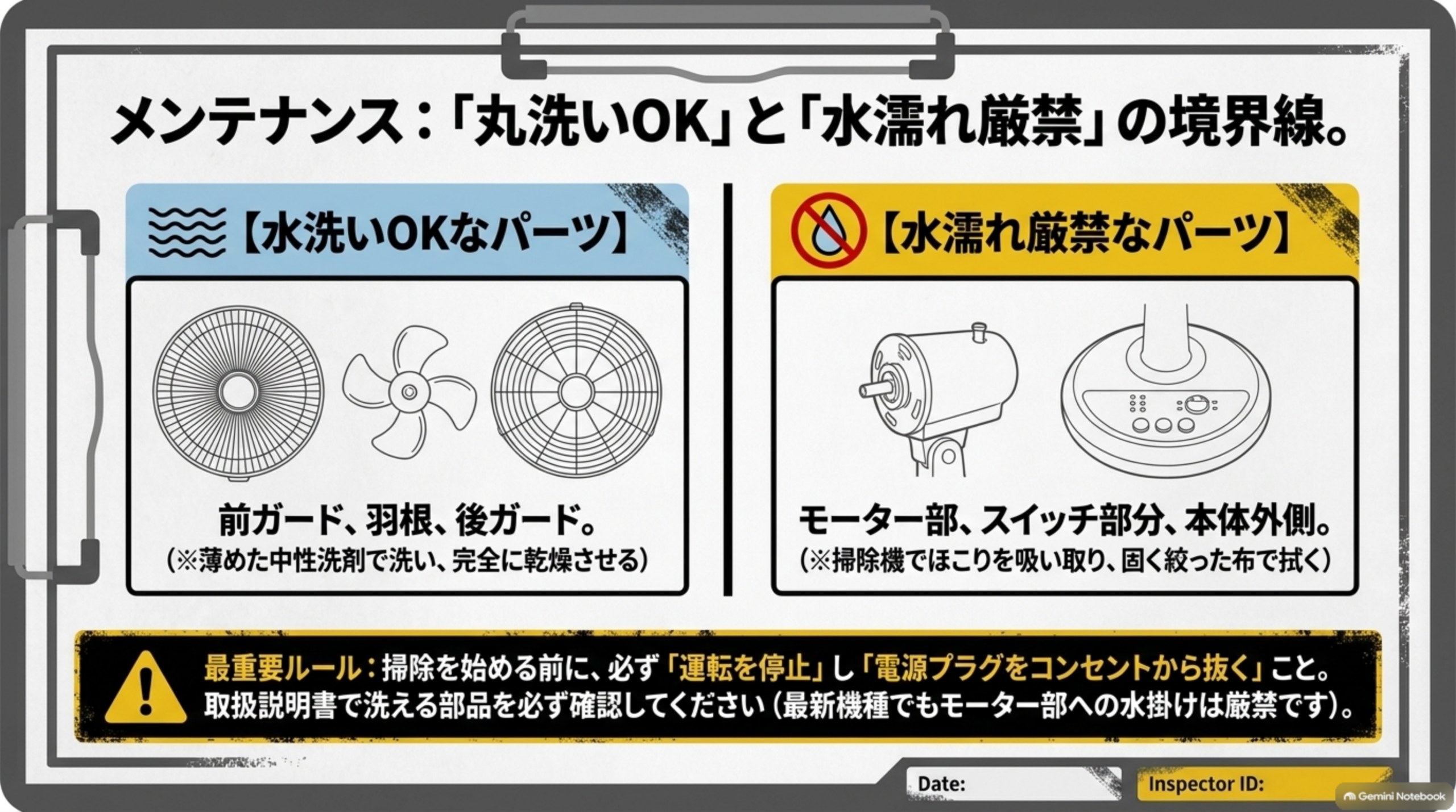丸洗いOKなパーツと水濡れ厳禁なパーツの境界線