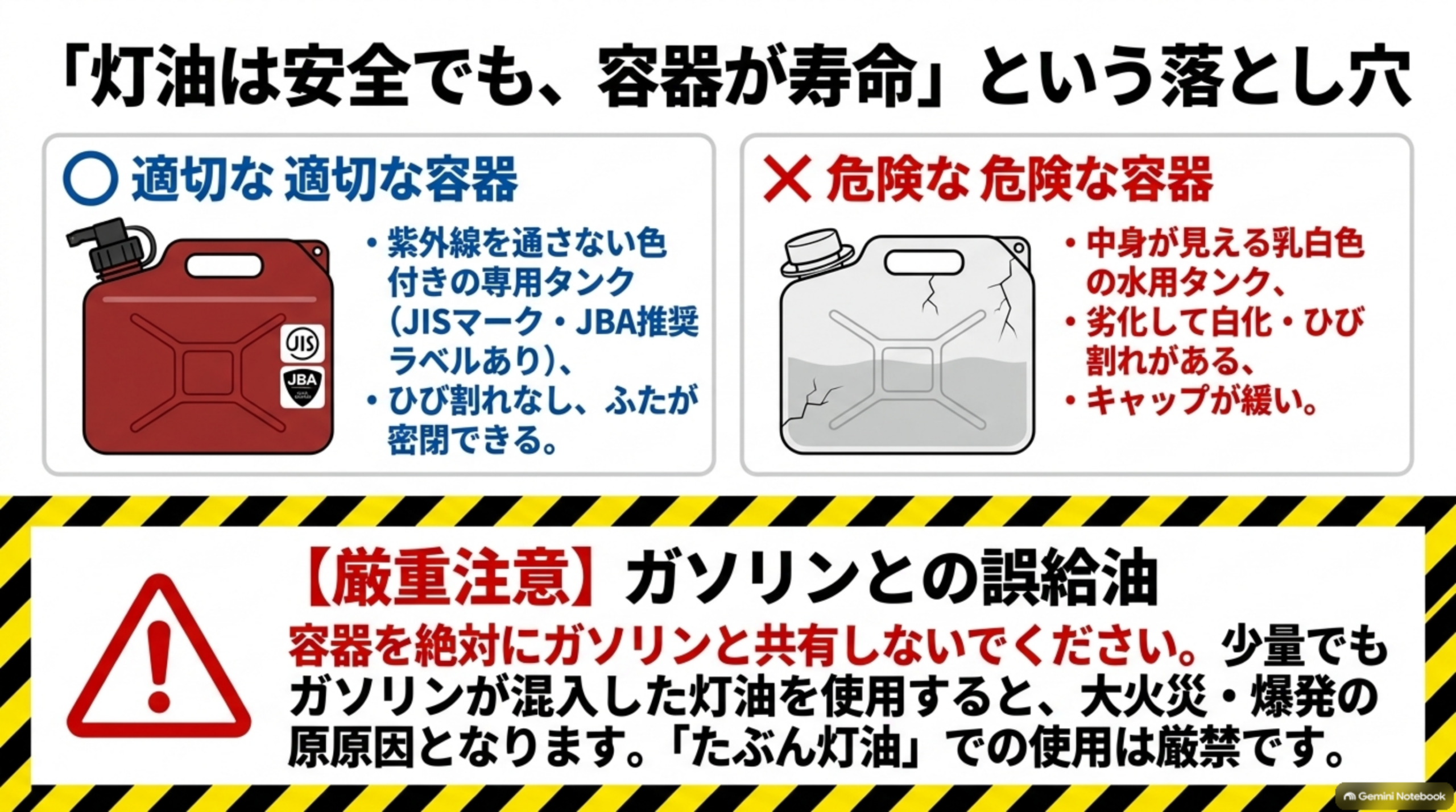 灯油は安全でも容器が寿命という落とし穴 ガソリンとの誤給油