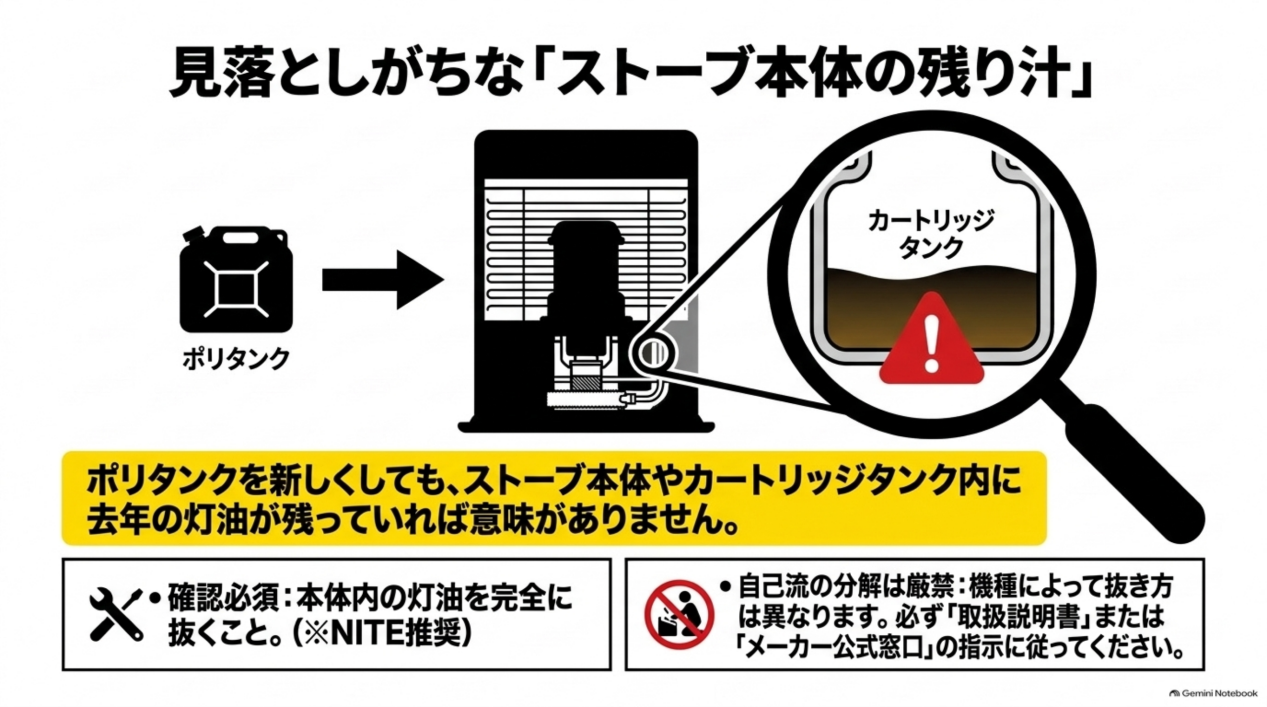 見落としがちなストーブ本体の残り汁 カートリッジタンク